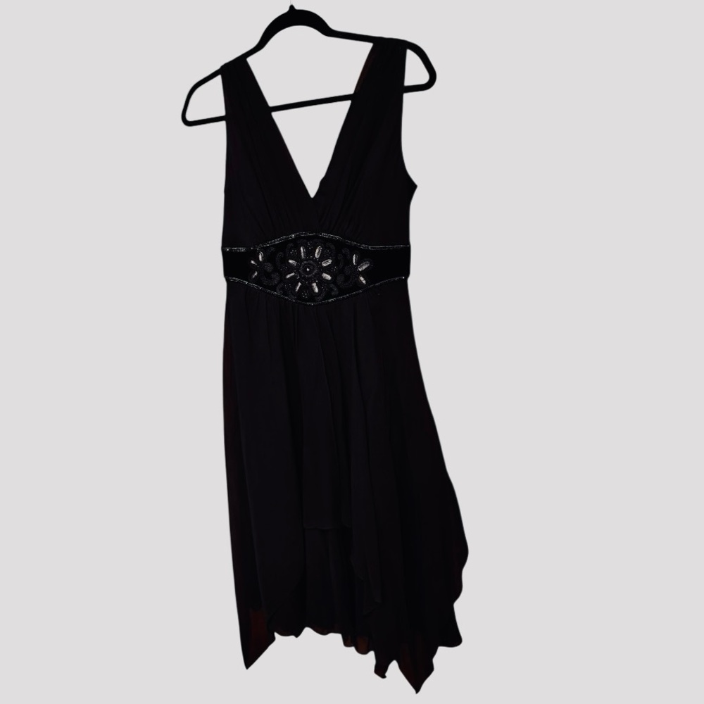 🆕 VINTAGE TERI JON sleeveless Beaded Waist black Cocktail Dress size 6